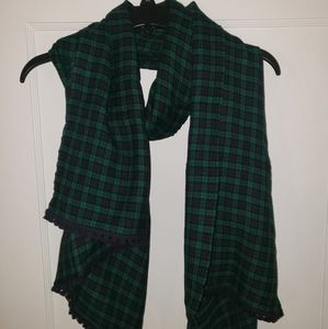 Talbots Green and Black Plaid Wool Scarf